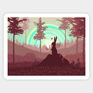 Colorful rabbit landscape Sticker